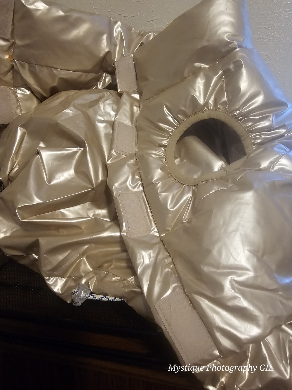 Shiny Metallic Puffer Dog Vest with Armhole Detail - Champagne